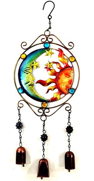 Bejeweled Display® Moon and Sun Faces w/ Stained Glass Wind Chimes Bell