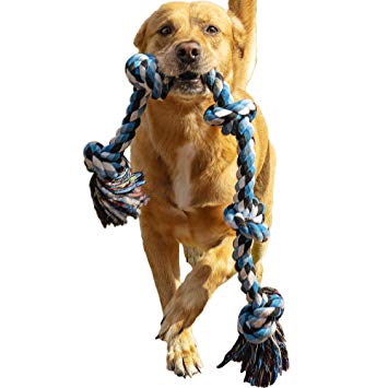 Dog Rope Toy for Aggressive Chewers - Medium to Large Breed Dogs | Extra-Large Tug of War Toy for Bonding with your Best Friend | 100% Cotton Chewing Rope - 36 Inches Long | Washable Blue| Bonus eBook