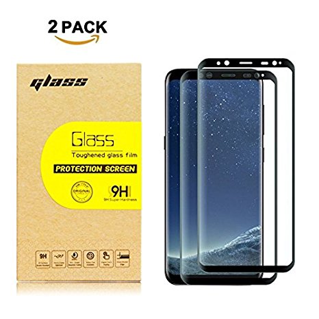 Galaxy S8 Glass Screen Protector,DEEPCOMP[2Pack] Highest Quality Premium Tempered Glass Anti-Scratch,3D Curved,100% Touch Sensitivity,HD Clear,Scratch Resistant,Bubble Free,Galaxy,S8(Black)