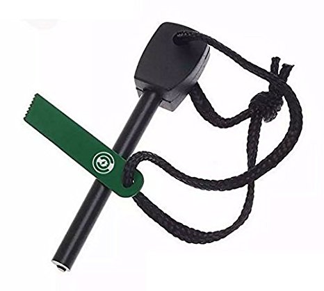 Fire Starter - Magnesium Fire Starter Survival Kit [Flint Striker Bar] Ferro Rod (Ferrocerium) With Metal Knife Rod - Emergency Quick Fire Starters - Survival Kit Camping Tool (Black & Green) …