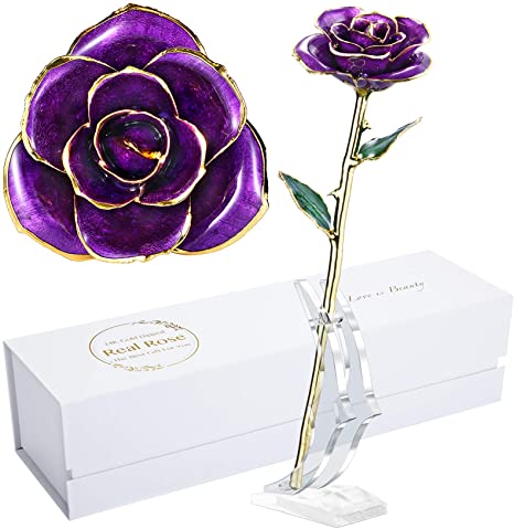 24K Gold Rose, Gold Dipped Rose Made from Real Rose Anniversary Best Gifts for her and Great for Wife, with Stand
