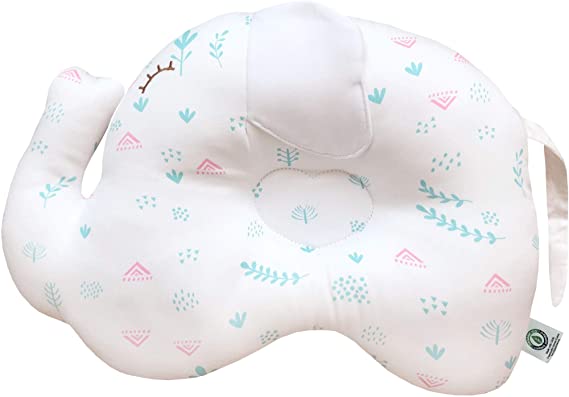 Baby Pillow for Newborn Breathable 3D Air Mesh Organic Cotton, Protection for Flat Head Syndrome; (Baby Elephant-(Nature))