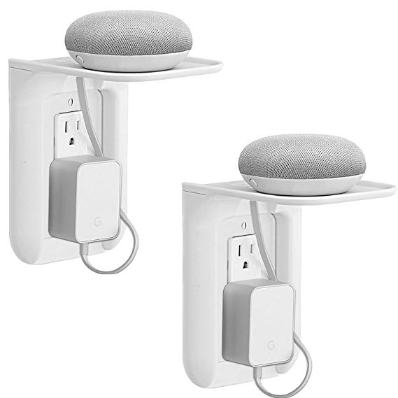 WALI Wall Outlet Shelf Standard Vertical Duplex GFCI Décor Outlet with Cable Channel Charging for Cell Phone, Dot 1st and 2nd Gen, Google Home, Speaker up to 10lbs (OLS002-W), 2 Packs, White