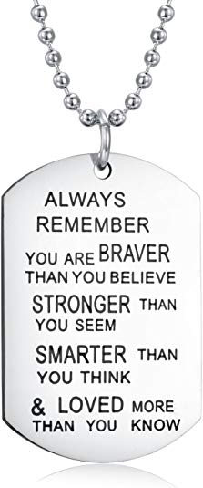 Udobuy Stainless Steel Pendant Always Remember You are Braver Than You Believe Inspirational Letters Engraved Charm Necklace