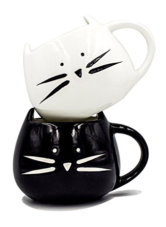 Boseen Lovely Little Cute Cat Coffee Tea Milk Ceramic Mug Cup, Best Gift for Lover (Pack of 2)