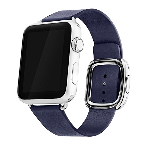 Apple Watch Band 38mm Series 1/Series 2, Bandkin Large Modern Buckle Band with Genuine Leather Strap for iWatch (38mm Midnight Blue)