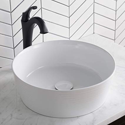 Kraus KCV-205GWH Ceramic Above counter Round Bathroom Sink, 15.75 x 15.75 x 5.38 inches, White