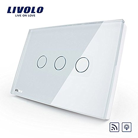 LIVOLO White US/AU Standard 3 Gang 1 Way Remote & Dimmer Touch Switch(No Remote Controller) AC 110-220,C303DR-81