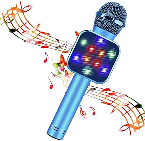 BlueFire Wireless Bluetooth Karaoke Microphone 5 in 1 Handheld Karaoke Microphone Portable Bluetooth Speaker Home KTV Player with LED Lights, Self-timer & Voice Recording Function for Android & iOS Devices(Blue)