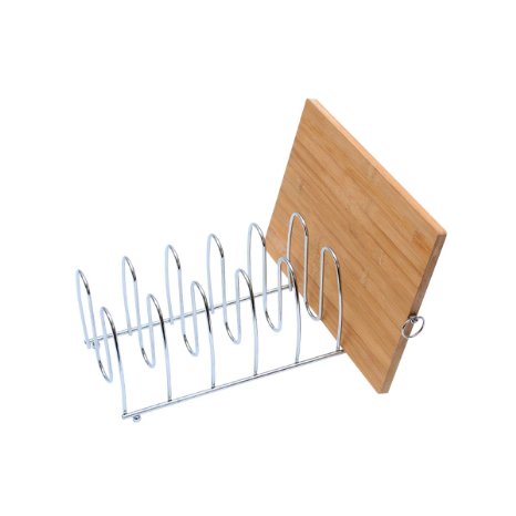 Cutting Board Holder,Kitchen Cutting Board & Small Pot Lid Rack,6 Compartments Pan&Cutting Board Organizer Chrome Steel Material by LivingAid