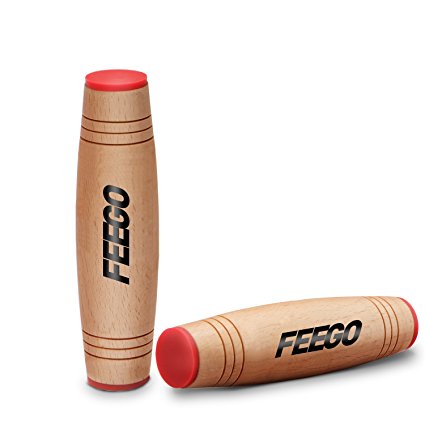 Amazing Desk Toy, FEEGO Spinner Stick Fidget Toy Easy to Flip Roll Made of Beech Desktop Hand Toy Anxiety Release for Office Home Party Class Bar(Wooden )