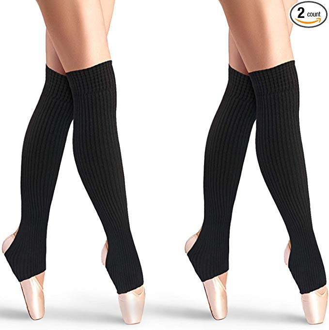 2 Pairs Stirrup Leg Warmers Straight Over the Knee Socks 21.65 Inch Ballet Dance Socks Yoga Latin Boot Cuffs Socks for Women and Girls