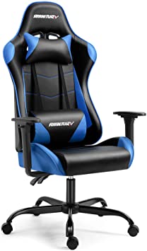 AMINITURE Gaming Chair Racing Style High Back Computer Gaming Chair Adjustable Recliner Office Desk Chair with Headrest and Lumbar Support (Blue & Black)