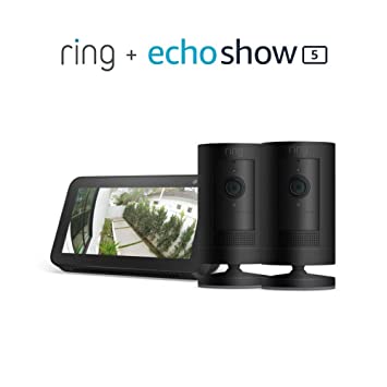 Ring Stick Up Cam Battery (Black) - 2 Pack bundle with Echo Show 5 (Charcoal)