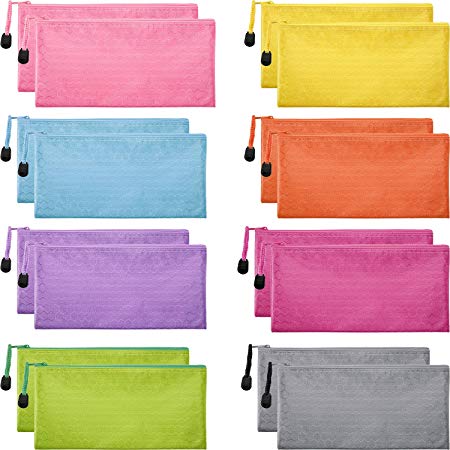 Zhanmai 16 Pieces A6 Zipper File Bags Waterproof Pencil Pouch Pen Bag Cosmetics Supplies Travel Accessories 8 Colors
