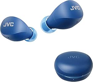 JVC Compact and Lightweight Gumy Mini True Wireless Earbuds Headphones, Long Battery Life (up to 23 Hours), Sound with Neodymium Magnet Driver, Water Resistance (IPX4) - HAA6TA (Blue)