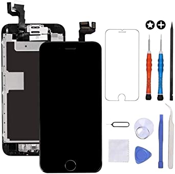 GULEEK for iPhone 6s Plus Screen Replacement Black Touch Display LCD Digitizer Full Assembly with Front Camera,Proximity Sensor,Ear Speaker and Home Button Including Repair Tool and Screen Protector