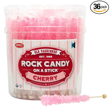 Espeez Rock Candy on a Stick - 36 Pink Cherry Lollipop - Individually Wrapped - Bulk Old Fashioned Candy for Candy Buffet, Birthdays, Weddings, Receptions and Baby Shower