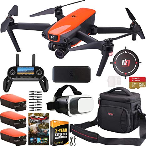 Autel Robotics EVO Drone Quadcopter On The Go Extended Warranty Bundle 4K Ultra HD Video and 3-Axis Gimbal 12MP Photo Camera with OLED Remote Control   FPV VR Goggle Headset   Triple Battery Kit