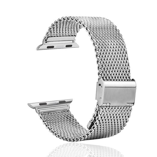 Apple Watch StrapRotibox 22mm Stainless Steel Bracelet Metal Smart Watch Band Strap For Apple Watch iWatch 38mm With Silver Metal Adapter ClaspMilanese Loop Stainless Steel Mesh Replacement Buckle Strap Wrist Band for Apple Watch and Sport and Edition 38mm Silver