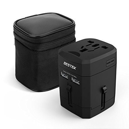 International Travel Power Adapter by BESTEK – with 2.4A Dual USB Charger-Black