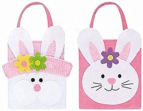 2 Bunny Rabbit Easter Felt Egg Hunt Party Gift Bags Basket Child Prizes Favour
