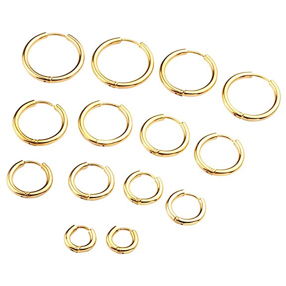 Zysta 2-10pcs Stainless Steel Golden Small Round Tube Endless Hoop Earrings, Hypoallergenic for Cartilage, Nose, Ears, Tragus