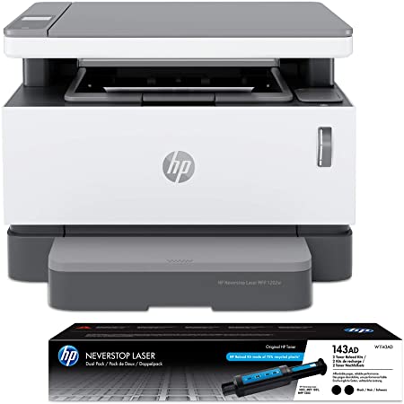 HP Neverstop All-in-One Laser Printer 1202w | Wireless Laser with Cartridge-Free Monochrome-Toner-Tank (5HG92A) with-Toner Reload-Kit 2-Pack