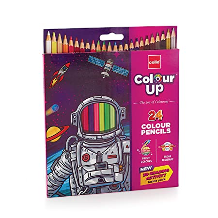Cello ColourUp Color Pencil Set -Break resistant body for writing, drawing and colouring, Works smoothly even on rough paper - Pack of 24