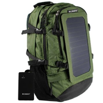 ECEEN 7Watts Solar Backpack Solar Panel Bag Nylon Materials with 10000mAh Power Battery Pack Charge for Smart Cell Phones Tablets GPS eReaders Speakers Gopro Cameras and More