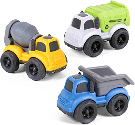 iPlay, iLearn Friction Powered Construction Vehicles Toy Set, Garbage Truck, Dump Truck, Mixer Cement, Inertial Push Go Car, Compact Gift for 18, 24 Months, 2 3 4 Year Olds Kids Toddlers Boys Children
