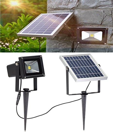 W-LITE 10W LED Solar Flood Lights Outdoor, Security Wall Lamps, 6000K, Cool White, Night Lighting, Intelligent Waterproof LED Bulb, 2200mA×2 Battery  , Rechargeable Floodlight