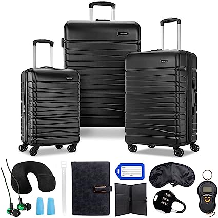 Samsonite 145796-1027 Evolve SE 3 Piece Spinner Luggage Set, Bass Black Bundle with Deco Gear 10 Piece Luggage Accessory Kit