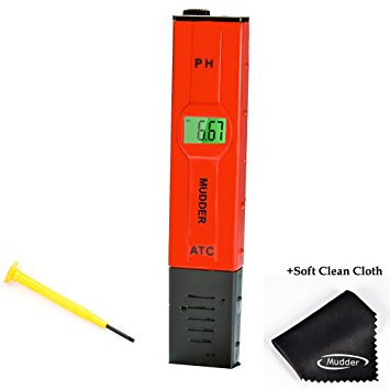 Mudder 0.01 Readout Accuracy Digital Pocket Pen Type pH Meter with ATC, Big Size Backlit LCD, 0.00-14.00 pH Measurement Range, Measure Water (Red)
