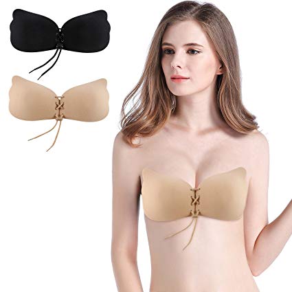 SAOYA Backless Strapless Bra, Self Adhesive Sticky Silicone Invisible Push up Bra with Drawstring for Women