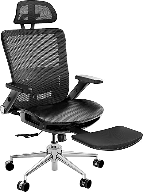 ErGear Office Chair with Footrest, Ergonomic Office Chair, High Back Desk Chair with Headrest and 5D Flip-up Armrests, Adjustable Lumbar Support Computer Chair, Swivel Mesh Chair