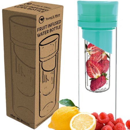 Infuser Water Bottle 24 Oz - Made with TRITAN BPA Free - Young and More N2589 - Free Recipe Ebook Download