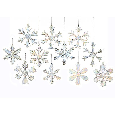 Kurt Adler 2" Glass Iridescent Snowflake Ornaments, 12-Piece Set