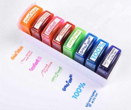 Self-Inking Teacher Stamp Set Mess-Free Motivation Teacher Grading Stamp Set Teachers Review Homework Feedback Stamps for Classroom Grading Encouragement Motivation Recognition 8 Pcs