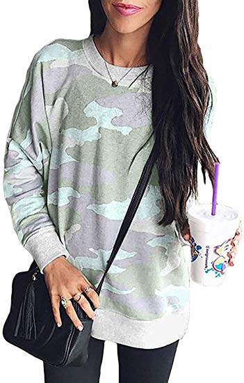 Artfish Women's Camo Crewneck Sweatshirts Oversized Pullovers