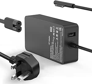 65W Microsoft Surface Pro Charger, 65W Microsoft Laptop Charger Power Adapter for Surface Pro 9/8/X/7/6/5/4/3, with 5V 1A USB Port