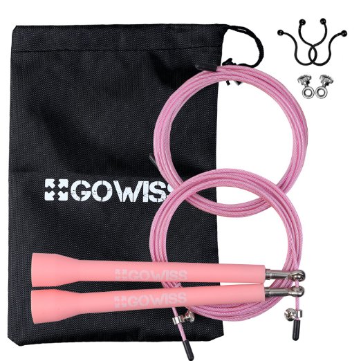 Gowiss Jump Rope - Speed & Adjustable Steel Wire Skipping Ropes - Includes Carrying Bag Spare Cable & Screw Kit - Double Unders,Boxing,Cross Training Fitness and Cardio - Lifetime Guarantee