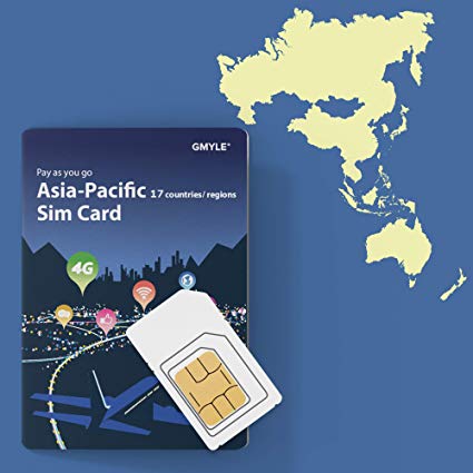 GMYLE Japan, China, Thailand, etc, Prepaid SIM Card, 5 GB 14 Days Asia Pacific 17 Countries 4G LTE 3G Travel Data, Top up Anytime and Anywhere