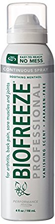 Biofreeze Professional Pain Relief 360 Continuous Spray, 4 Ounce Bottle, Pack of 3, Colorless Formula, Pain Reliever, 10.5% Menthol