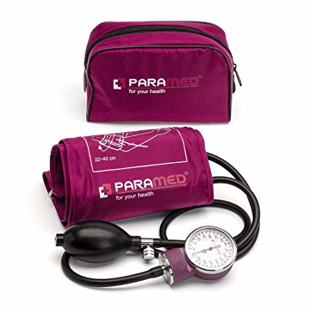 Professional Manual Blood Pressure Cuff – Aneroid Sphygmomanometer with Durable Carrying Case by Paramed – Lifetime Calibration for Accurate Readings – Pink