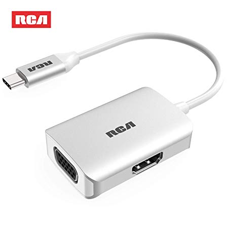 RCA USB C to HDMI VGA Adapter, USB Type-C Hub with 4K HDMI, 1080P VGA, USB 3.0, Compatible with MacBook Pro, Chromebook and More USB Type-C Devices