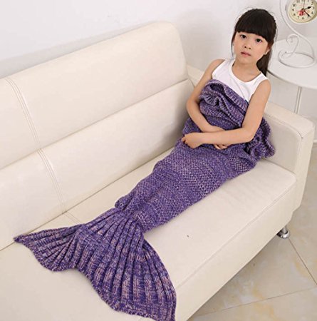 Es Unico Knitted Mermaid Tail Blanket for Kids (Kid's Purple)