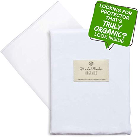 MakeMake Organics Organic Pillow Protector (Set of 2) GOTS Certified Organic Cotton Pillow Cases Zippered Natural Breathable Anti Allergy Dust Mite Barrier Fits Queen Pillows (Bright White, 20x30)