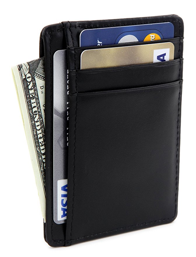 Zhoma RFID Blocking Wallet Slim Front Pocket Leather Card Holder with ID Window