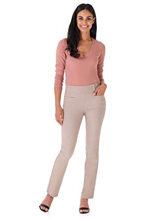 Rekucci Women's Ease Into Comfort Everyday Chic Straight Pant w/Tummy Control and Button Waist Detail